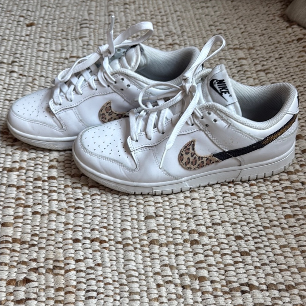Nike Dunk Low white with leopard swoosh